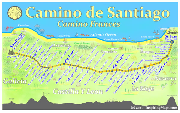 camino de santiago stages map